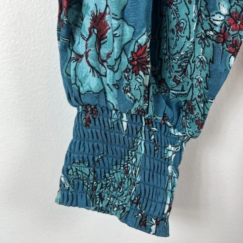 NWT Band of the Free Sybille Teal Floral Crossover Crop Top Size Large - Picture 5 of 7